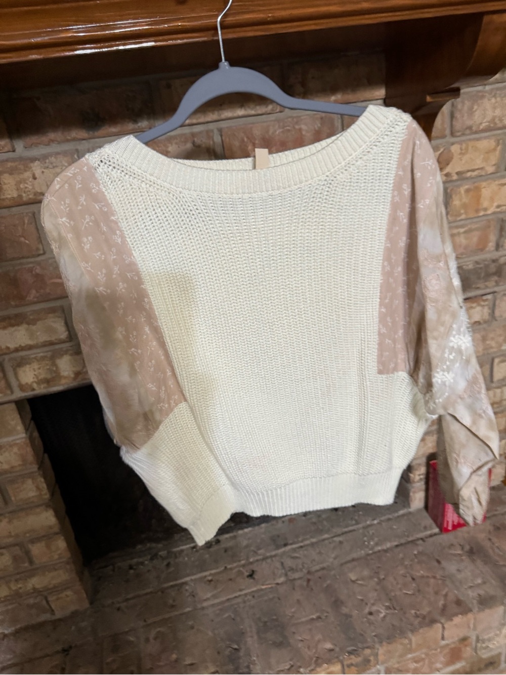 Pilcro Cream Knit Sweater with Sheer Blush Sleeves